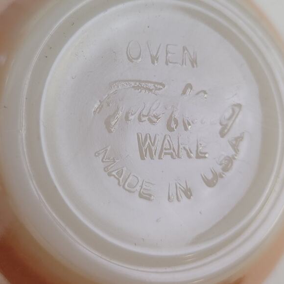 4 Vintage Fire-King Oven Ware Iridescent Orange Leaf Pattern Teacups Made In USA - Picture 5 of 6